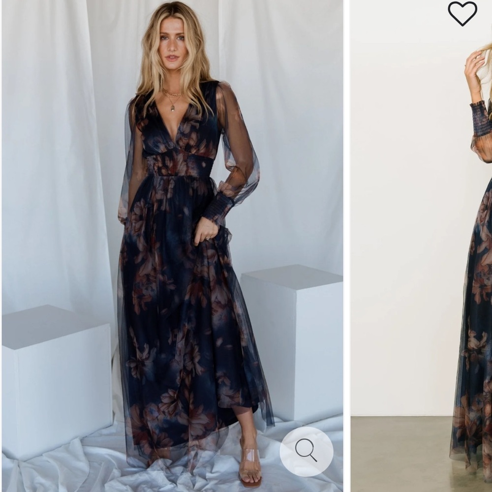 Baltic Born Layla Tulle Maxi Dress Dark Blue Floral